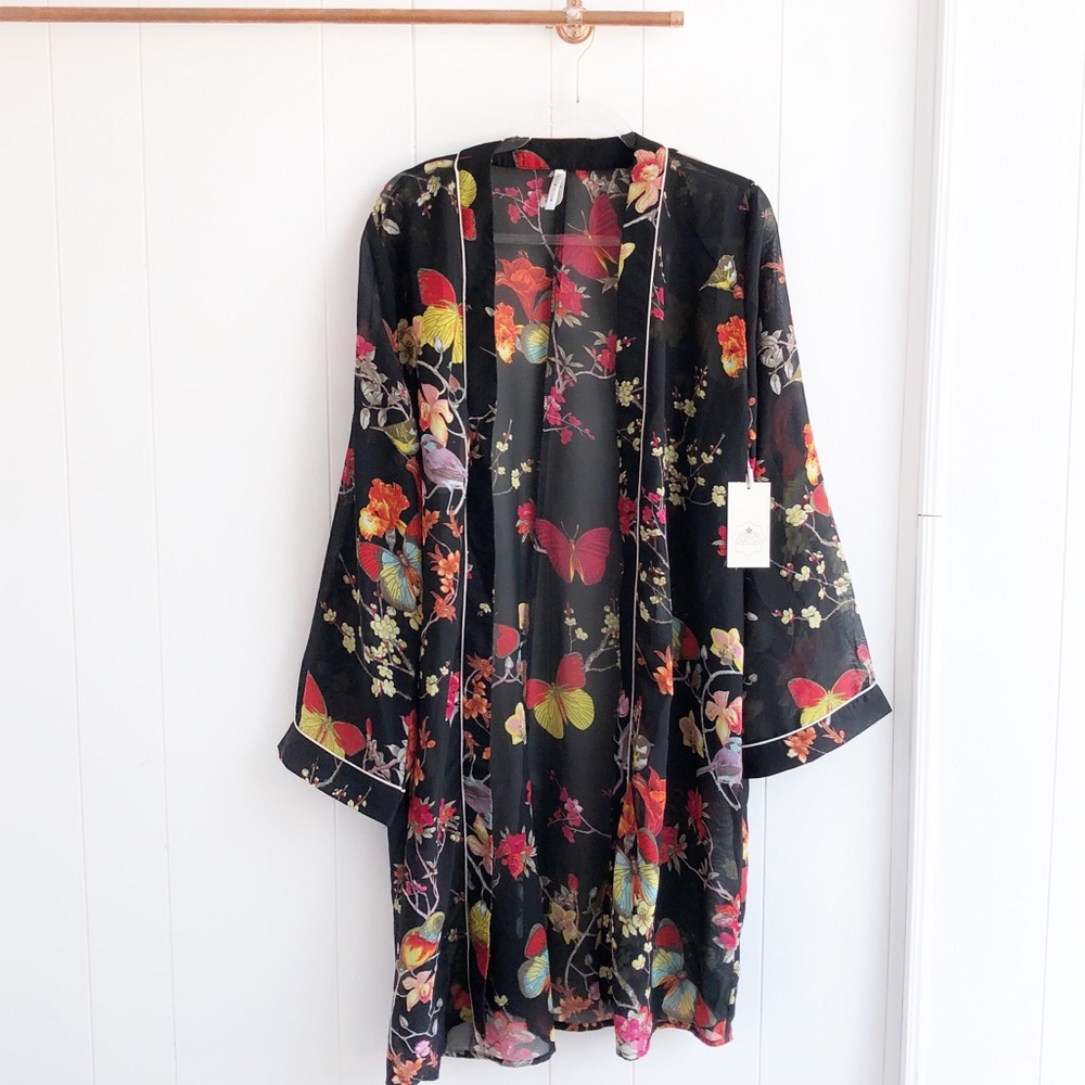 Moon Orchid Floral Sheer Kimono Duster